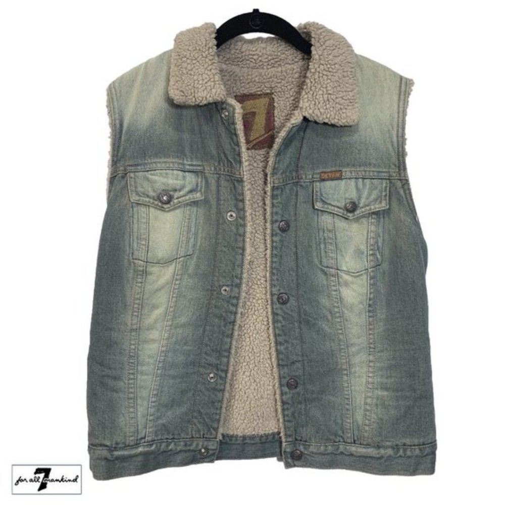 VTG 7 For All Mankind Sherpa Denim Vest S - Picture 5 of 7